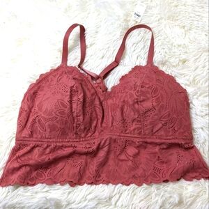 Aerie Dusty Rose Adjustable Straps Lace Bralette with Molded Cups Womens XL NWT